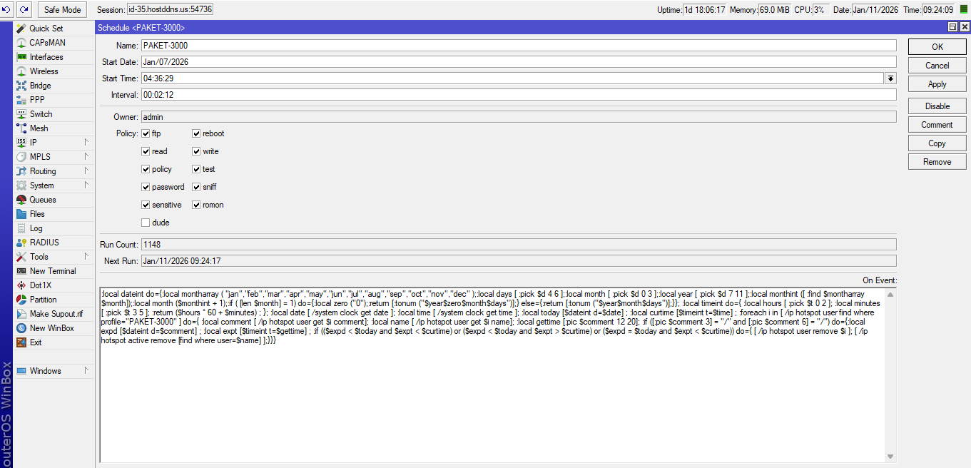 Tampilan scheduler Ros.6 Routerboard Mikrotik